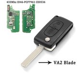 VA2 / HU83 Blade 2 botones Llavero remoto para coche ASK FSK para Peugeot 307 3008 308 408 433MHz ID46 7941 CE0536 CE0523 Flip Key Ce0536 Hoja VA2 ...
