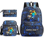 Minecraft Mochila Escolar Estuche Estuche Bolso de Hombro Juego de Tres Piezas _25