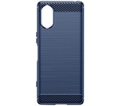 Avizar Funda para Sony Xperia 5 V Flexible Reforzado Cepillado Efecto Carbono Azul Marino Bleu Nuit