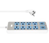 Regleta con 4 tomas USB, 3000 W de potencia, 8 tomas universales, cable de alimentación de 6,5 pies, enchufe de la UE Blanco