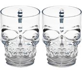 Lertenys Taza de cerveza con cara de calavera Vasos para beber con asa, juego de 2, base pesada Cristalería de entretenimiento divertida para agua