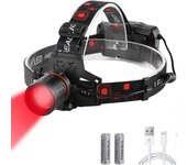Linterna frontal roja, Linterna frontal de caza LED roja, Linterna frontal recargable con filtro de zoom rojo, utilizada para caza, astronomía, obs...