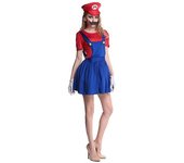 Niños adultos Super Mario Bros Luigi Cosplay Traje Traje Fancy Dress Party Set (Mujeres) Mario Rojo M