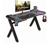 Escritorio de juego grande, computadora de mesa, computadora portátil, luces LED RGB, estación de trabajo de juego de carreras Negro 100x60x73cm