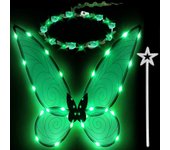 Morakot 3 piezas de alas de hada iluminadas para adultos, alas de mariposa LED para niñas, alas de ángel disfraz de Halloween para niños Verde