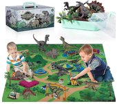 Figura de juguete de dinosaurio con árboles de estera de juego de actividad, juego de dinosaurio realista educativo para crear un mundo de dinosaurios