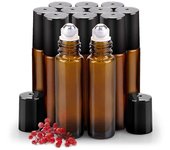 Paquete de 12 botellas de rodillo de aceite esencial, botellas de rodillo de vidrio ámbar de 10 ml con bolas de rodillo de acero inoxidable y tapas...