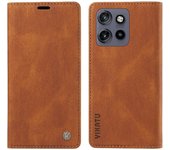 Para funda Motorola Edge 50 Neo 5G Funda de teléfono de cuero Skin-Touch magnética autoabsorbente Marrón