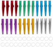 Paquete de 24 Kazoos de metal con 24 diafragmas de flauta 6 colores, bueno para ukelele, violín, guitarra, piano como se muestra