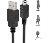 Cable de micrófono USB para Blue Yeti, 2m Yeti Microphone Power Cable USB A macho a Mini cable de transferencia de datos para Blue Yeti Micrófono U...