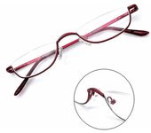 Gafas de lectura Bisagras de resorte de metal Lectores semi sin montura de media luna 1.0 ~ 4.0 Rojo 2.00 strength