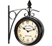 Negro Paddington Doble Cara De Metal Jardín Al aire libre Reloj de pared