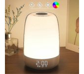 Toque la luz nocturna de despertar con el reloj despertador de simulación del amanecer, lámpara de noche blanca cálida regulable, modo de temporiza...