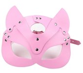 Máscara De Gatos De Mujeres Media Cara De Gatos Máscara De Cuero Orejas De Gato Máscara Cosplay Accesorio De Disfraz, Rosa