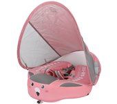 Anillo de natación sólido no inflable para bebés pequeños con sombrilla Flotadores herméticos impermeables para piscina en casa Rosa