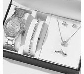 Unbrand Conjunto de reloj para mujer con collar, pulsera, anillo y pendiente, conjunto de regalo para mujer, reloj de pulsera 5 en 1, reloj de puls...