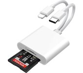 Lector de tarjetas SD para iPhone, iPad, USB, C, lector de tarjetas SD con doble ranura MicroSD/SD, adaptador OTG tipo C, visor de tarjetas de cáma...