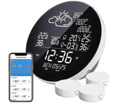 Estación meteorológica Wifi, termómetro inalámbrico Wlan para exteriores interiores con 3 sensores exteriores, con pantalla LCD