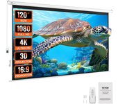 Succebuy Pantalla de proyector motorizada, pantalla de proyector eléctrico 16:9 4K 1080 HD de 120 pulgadas, pantalla de proyección automática