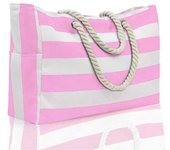 Bolso de mano de rayas simple Bolso portátil de moda gruesa Bolso de compras de gran capacidad para mujeres Rosa