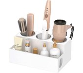 Baicccf Soporte para secador de pelo, organizador de herramientas para el cabello, secador de pelo acrílico blanco y estante para peinar, encimera ...
