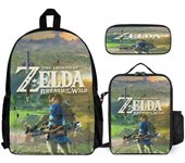 Legend Of Zelda Mochila 3 Piezas Set Mochila Portátil Con Estuche De Lápices Combinación De Bolsa De Almuerzo One Size
