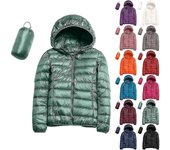 Chaqueta de plumón con capucha ligera y casual para mujer Abrigos acolchados plegables Chaqueta de plumón corta ultraligera con bolsa de almacenami...