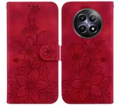 Para Realme 12/12x 5G Case Wallet Flower Imprint Phone Cover con soporte plegable Rojo