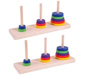 2 piezas de juego de mesa de rompecabezas de juguete intelectual colorido de madera de hanoi de juego de torre juguetes de rompecabezas para adulto...