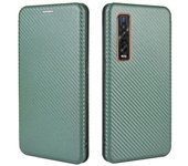 Foxdock Compatible con OPPO Find X2 Pro Estuche plegable premium con patrón de fibra de carbono con cierre magnético de tarjetero Verde