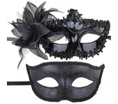 Conjunto de máscaras de mascarada de pareja Máscara de fiesta veneciana Disfraz Máscara-En stock negro style 4