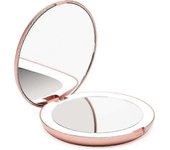 Espejo de maquillaje de viaje con luz LED Fancii, aumento de 1x/10x - LED de luz diurna, compacto, portátil, grande de 5" de ancho Oro de Rose