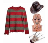 Freddy Krueger Cosplay Disfraz Suéter para adultos Rayas rojas Tejer abrigo superior Máscara de sombrero Freddie Krueger Disfraz de Halloween para ...