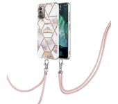 Nueva funda compatible con Nokia G21 / g11 Collar de mármol Collar Funda de teléfono Crossbody con correa, correa de cuello de cordón Brillante cub...
