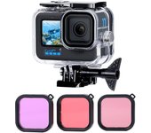 Estuche de carcasa de buceo impermeable con 3 filtros para Gopro Hero 12/11/10/9 Negro Profundidad de buceo 45m Carcasa protectora subacuática
