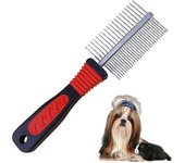 Peine para perros, peine para mascotas Peine de doble lado Herramienta de aseo profesional para cepillar Deshedding Anti Piojos Peine de pulgas de ...