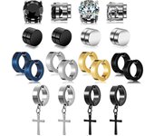 10 pares de aretes magnéticos para hombres, aretes magnéticos de acero inoxidable, aretes de aro colgantes cruzados sin piercing 8mm