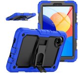 Para Xiaomi Redmi Pad SE 4G Funda de 8,7 pulgadas con correa para el hombro Pie de apoyo PC + Funda de silicona para tableta Azul oscuro