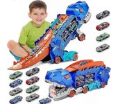 Transporte de dinosaurios con coches de metal, juguete de la pista de transporte definitivo de dinosaurios de la ciudad 8 coches