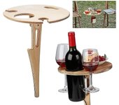 Soporte para copa de vino de madera, mesa de vino portátil al aire libre con mesa plegable y miniplegable
