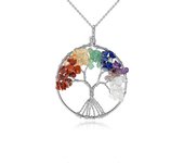 Shmshng 7 Cristales de Chakra Árbol de la Vida Cristal Sanador Chakra Colgante Collar Sin Cadena Joyería Colgante de Piedras Preciosas