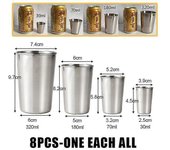 Pulido 30/70/180/320 ml Mini copa de vidrio de acero inoxidable copas de vino para beber con cuero 8PCS-ALL154