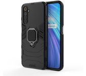 Estuche protector a prueba de golpes PC + TPU con soporte de anillo magnético para OPPO Realme 6 Negro