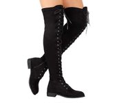 Botas de cordones sobre la rodilla Botas de tacón bajo Botas de tacón bajo Winter Flock Knee High Flats Shoes negro 39