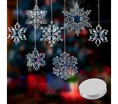 Wabjtam Adornos de copos de nieve de cristal acrílico Copos de nieve de Navidad de acrílico para la decoración de bricolaje de invierno de Navidad,...
