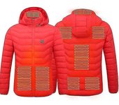 Chaqueta calefactada, Abrigo de calefacción eléctrica caliente al aire libre de invierno, 8 zonas de calefacción Rojo 4XL