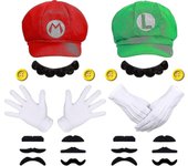 Mario y Luigi Sombreros Gorras Bigotes Guantes Botones Disfraz de Cosplay