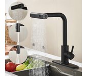 Grifo de cocina con rociador desplegable, toque de cascada de acero inoxidable de un solo orificio, grifo de fregadero de cocina moderno comercial ...