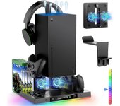 Soporte de enfriamiento RGB y cargador de controlador para Xbox Series X, estación de carga con 15 efectos de luz RGB, con percha para auriculares ...
