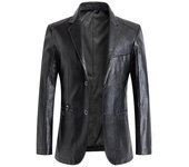 Blazer de cuero para hombres, abrigos casuales de chaqueta de cuero para hombres Negro L
